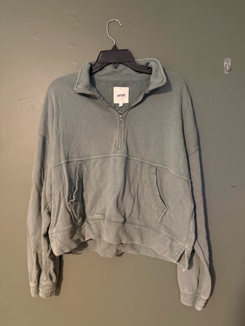 aerie Washed Sage Green Quarter-Zip Pullover Sweater